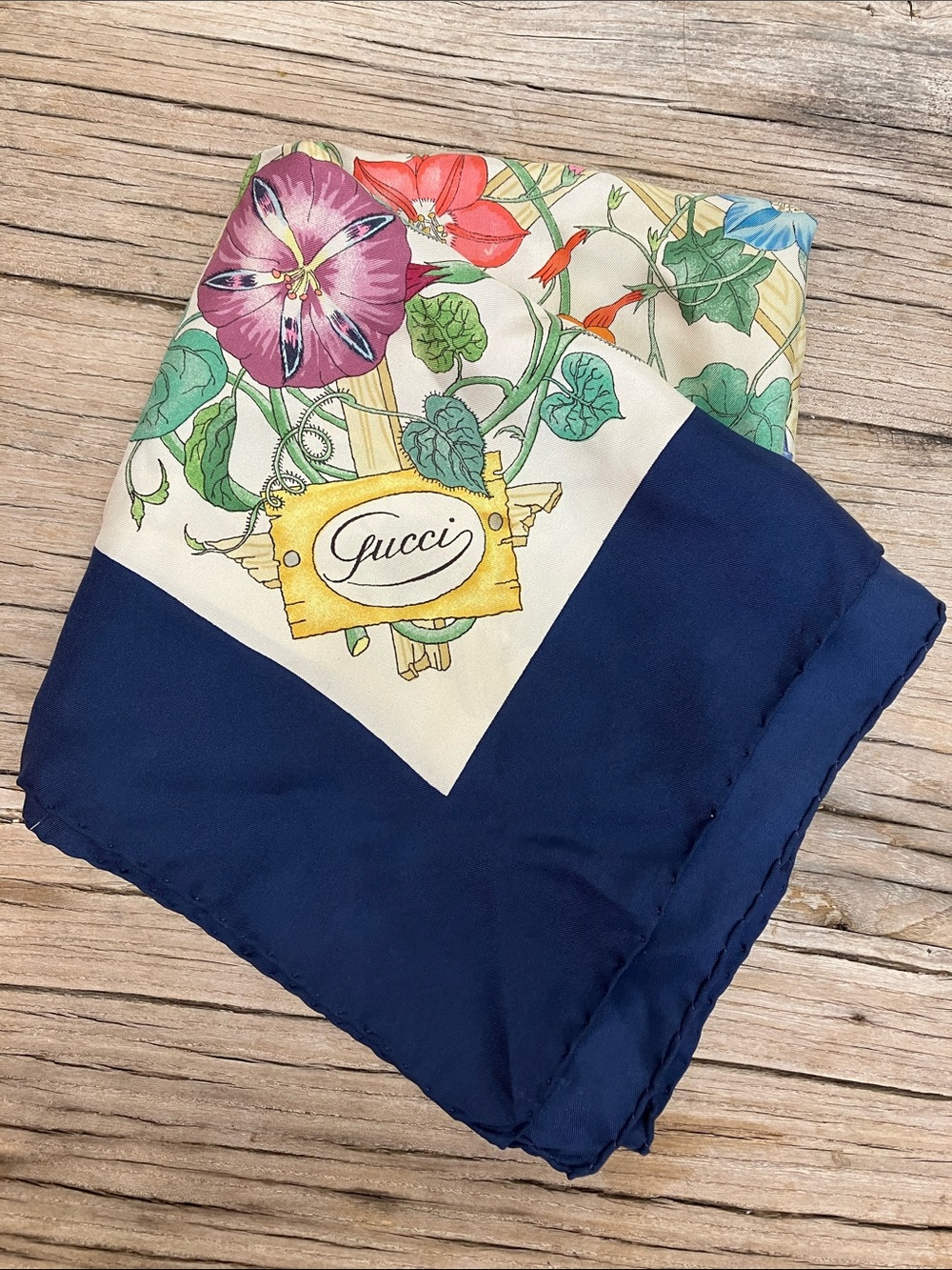 Authentic Vintage Gucci Silk Floral Scarf 1966 Cotton Foulard 34x34